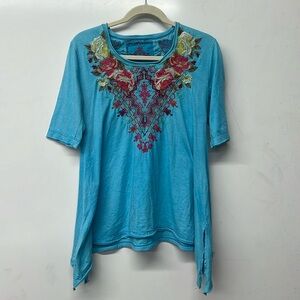 Johnny Was Turquoise Embroidered Blouse
